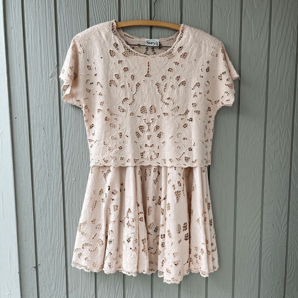 VTG Surya 2pc Lace Set M Boho Bridal Crop Top & Midi Skirt Embroidered - Picture 2 of 11
